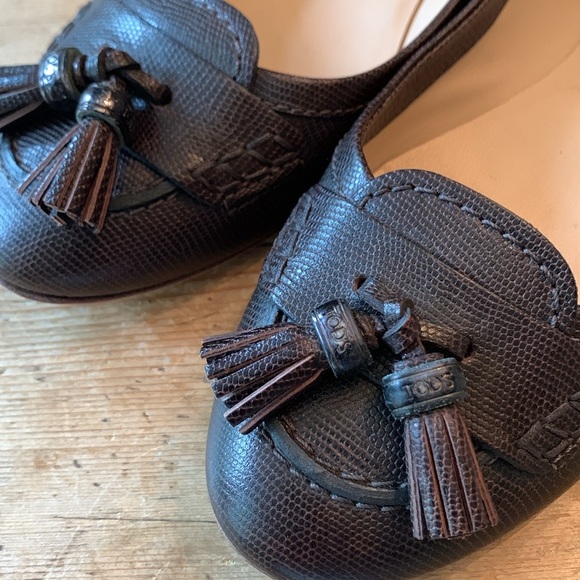 Tod’s Leather Driving Moc Tassel Ballerina Loafer  Flat Snake texture - Picture 3 of 9